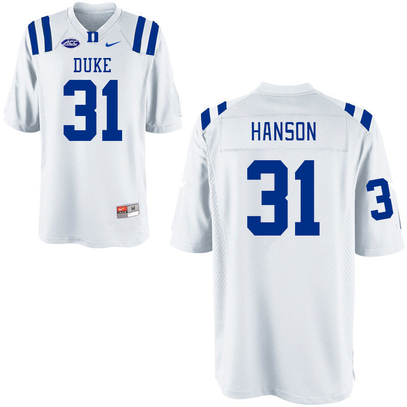 Duke Blue Devils #31 River Hanson College Football Jerseys Stitched Sale-White